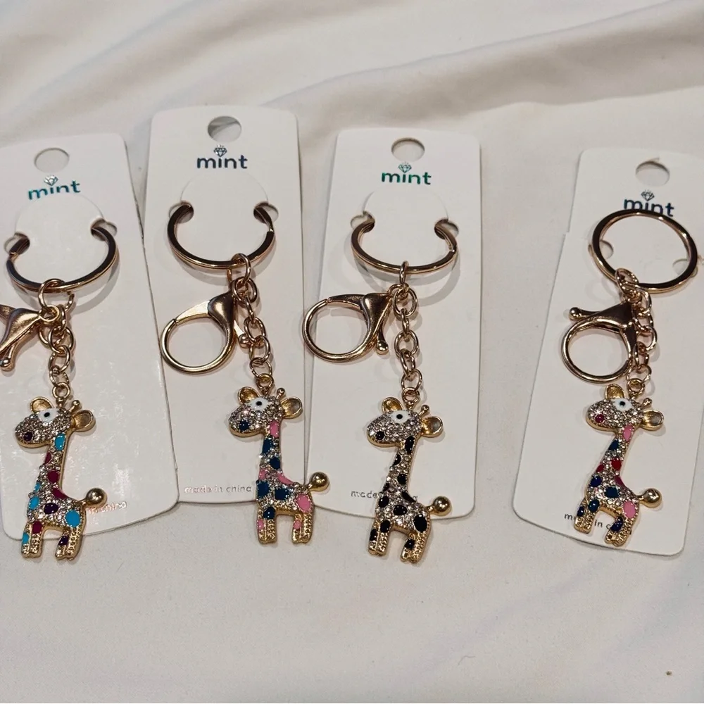 BAG CHARM Mint Giraffe Rhinestone Keychain Gold Tone NWT Blue